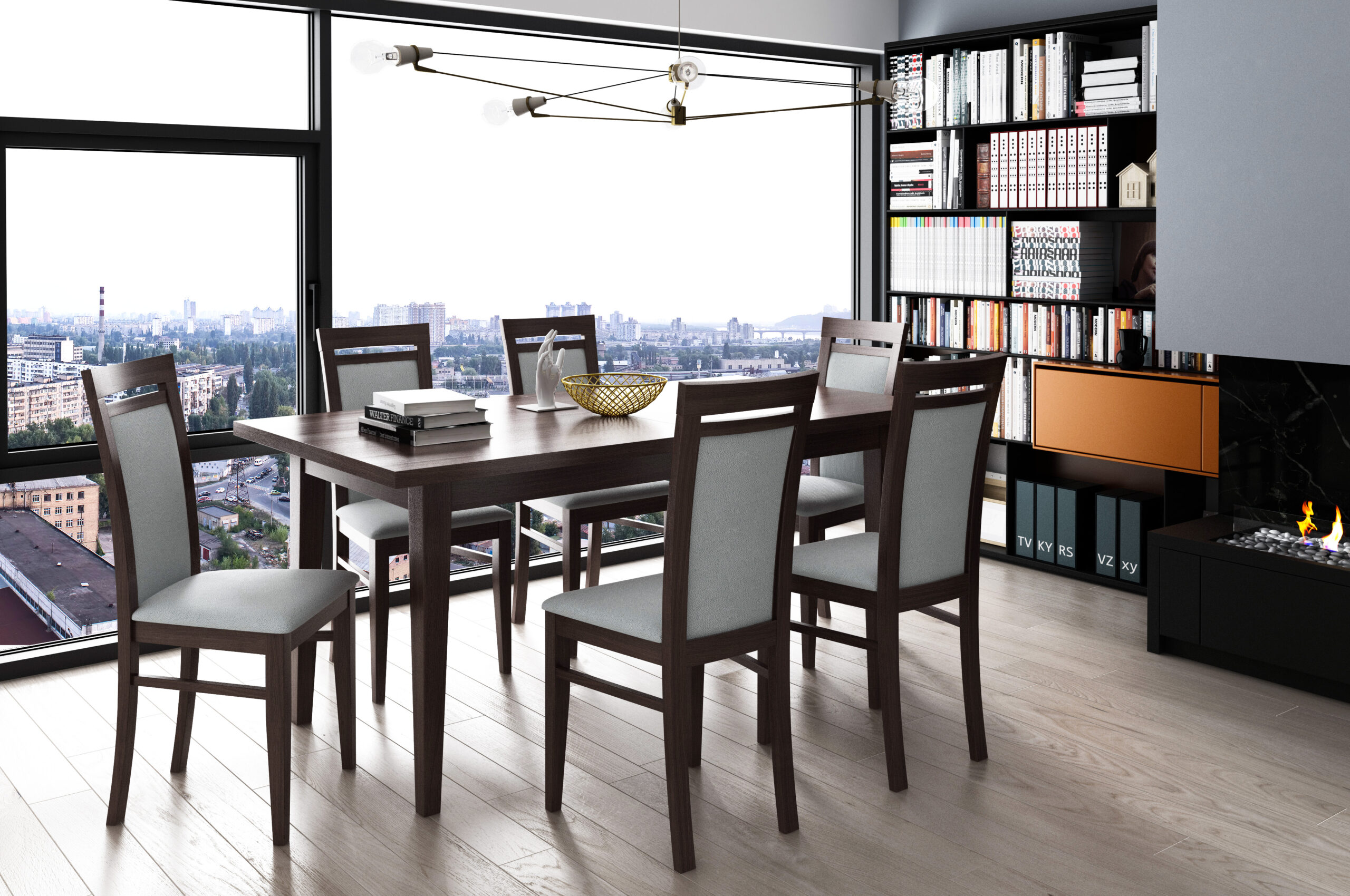 ZESTAW STÓŁ rozkładany 140-180 cm +6 KRZESEŁ