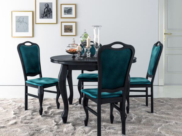 STÓŁ okrągły rozkładany + 4 KRZESŁA blat fornir