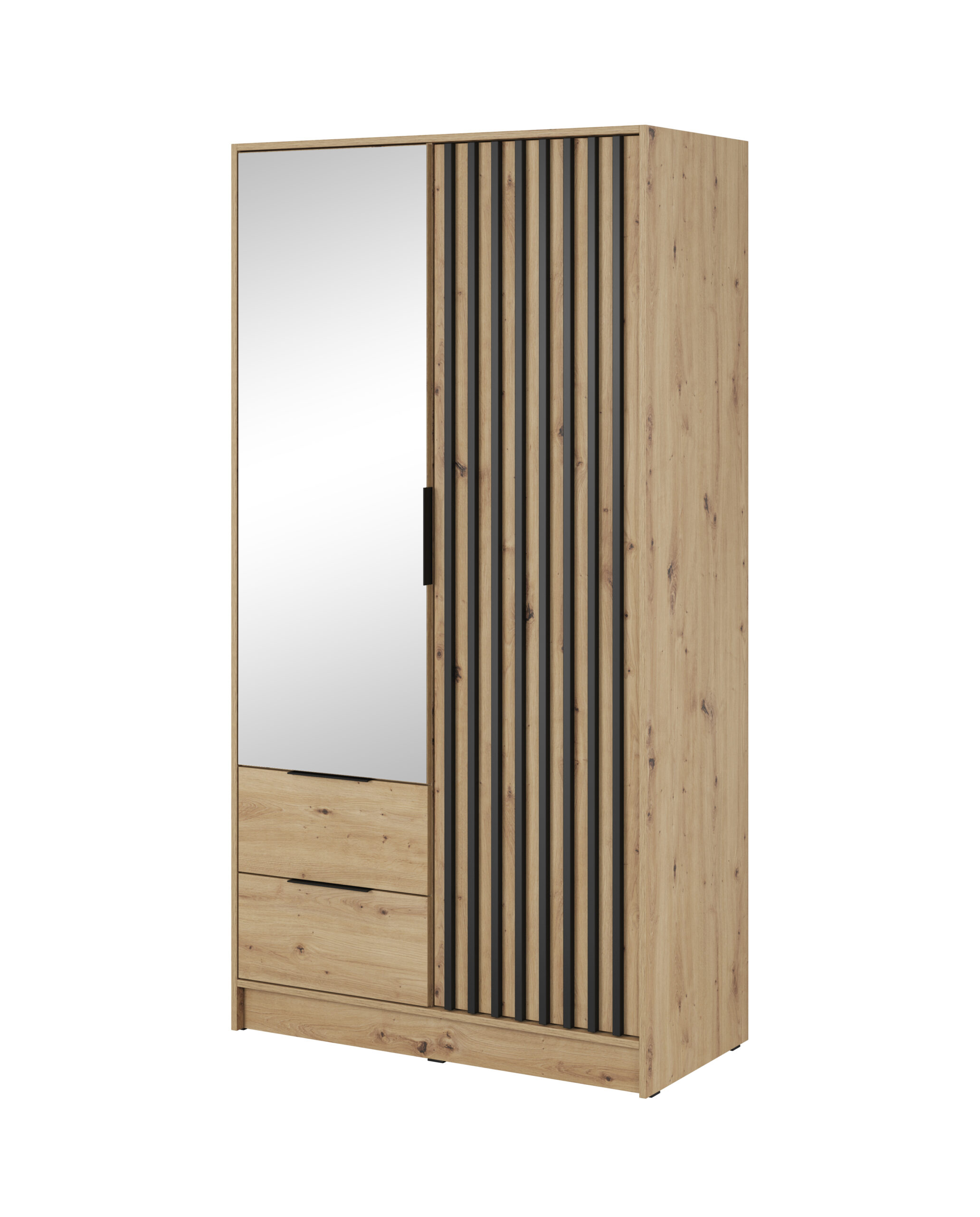 SZAFA ubraniowa 105 cm DĄB ARTISAN + CZARNE LAMELE