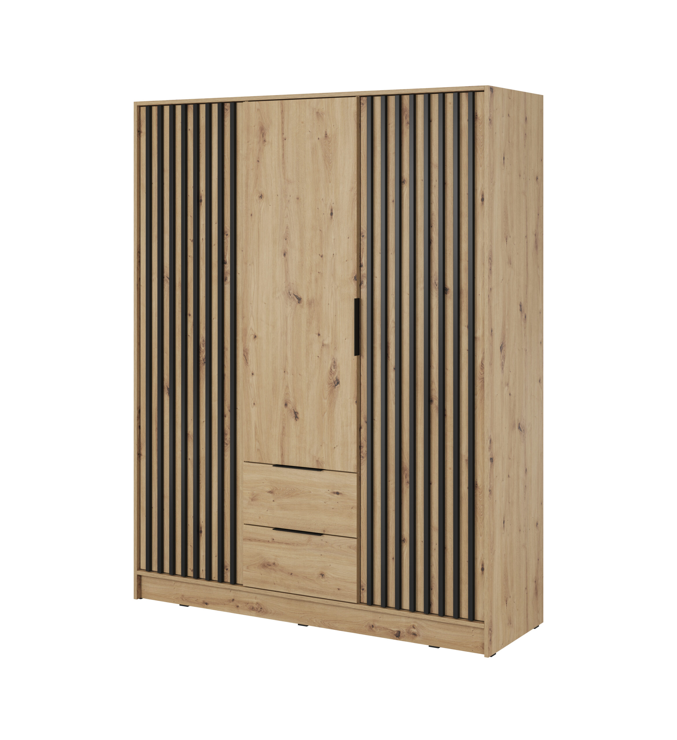 SZAFA ubraniowa 155 cm DĄB ARTISAN + CZARNE LAMELE