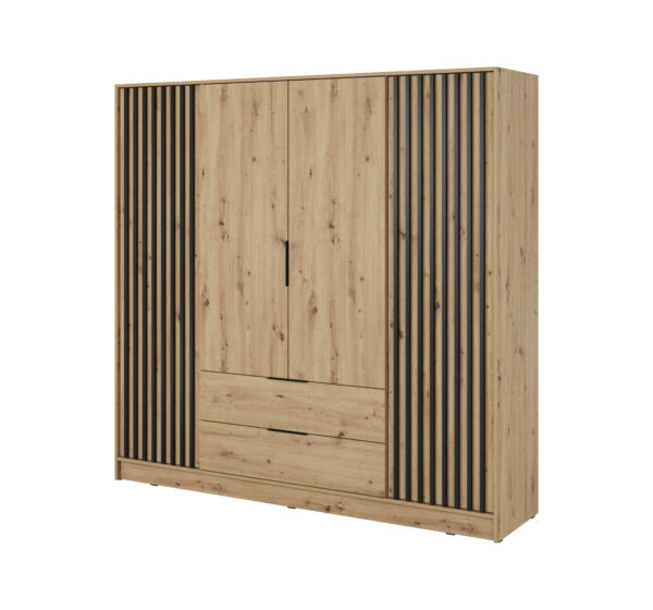 SZAFA ubraniowa 206 cm DĄB ARTISAN + CZARNE LAMELE
