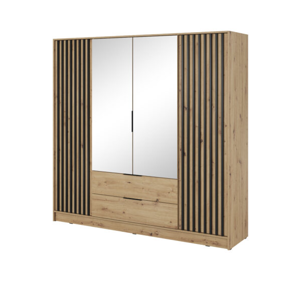 SZAFA ubraniowa 206 cm DĄB ARTISAN + CZARNE LAMELE