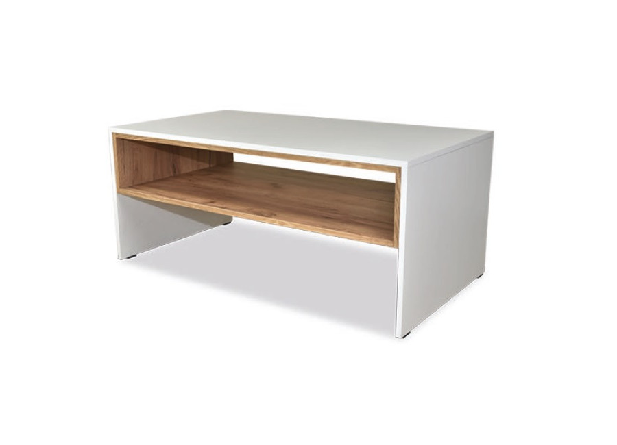 ŁAWA 120x60 cm STOLIK biały + dąb craft złoty