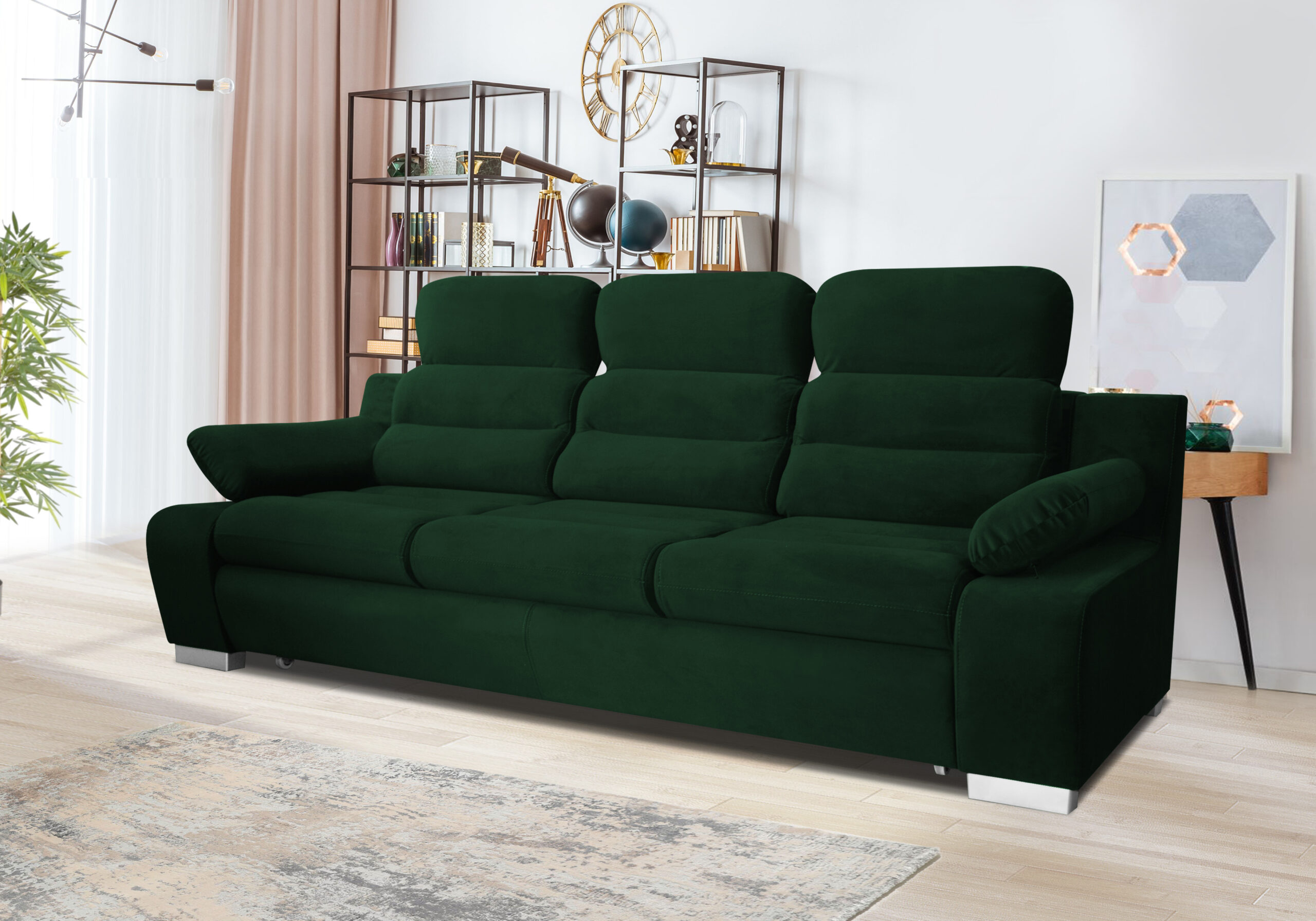 KANAPA SOFA rozkładana regulowane zagłówki musztardowy/miodowy KANAPA SOFA rozkładana regulowane zagłówki musztardowy/miodowy