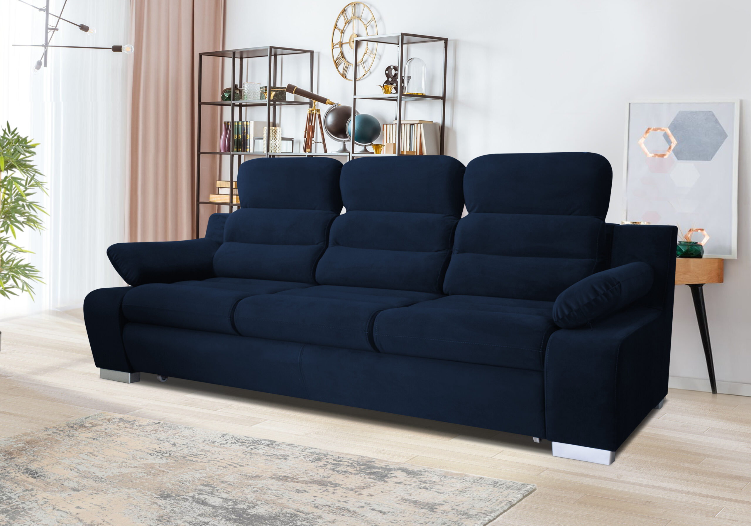 KANAPA SOFA rozkładana regulowane zagłówki musztardowy/miodowy