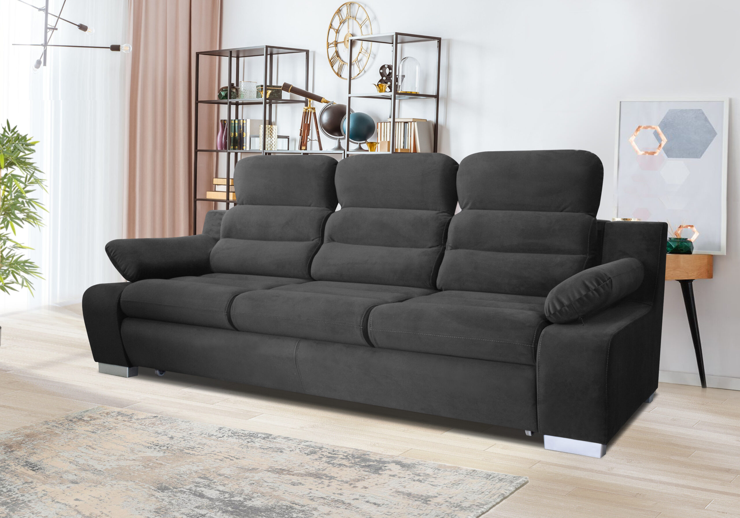KANAPA SOFA rozkładana regulowane zagłówki musztardowy/miodowy KANAPA SOFA rozkładana regulowane zagłówki musztardowy/miodowy