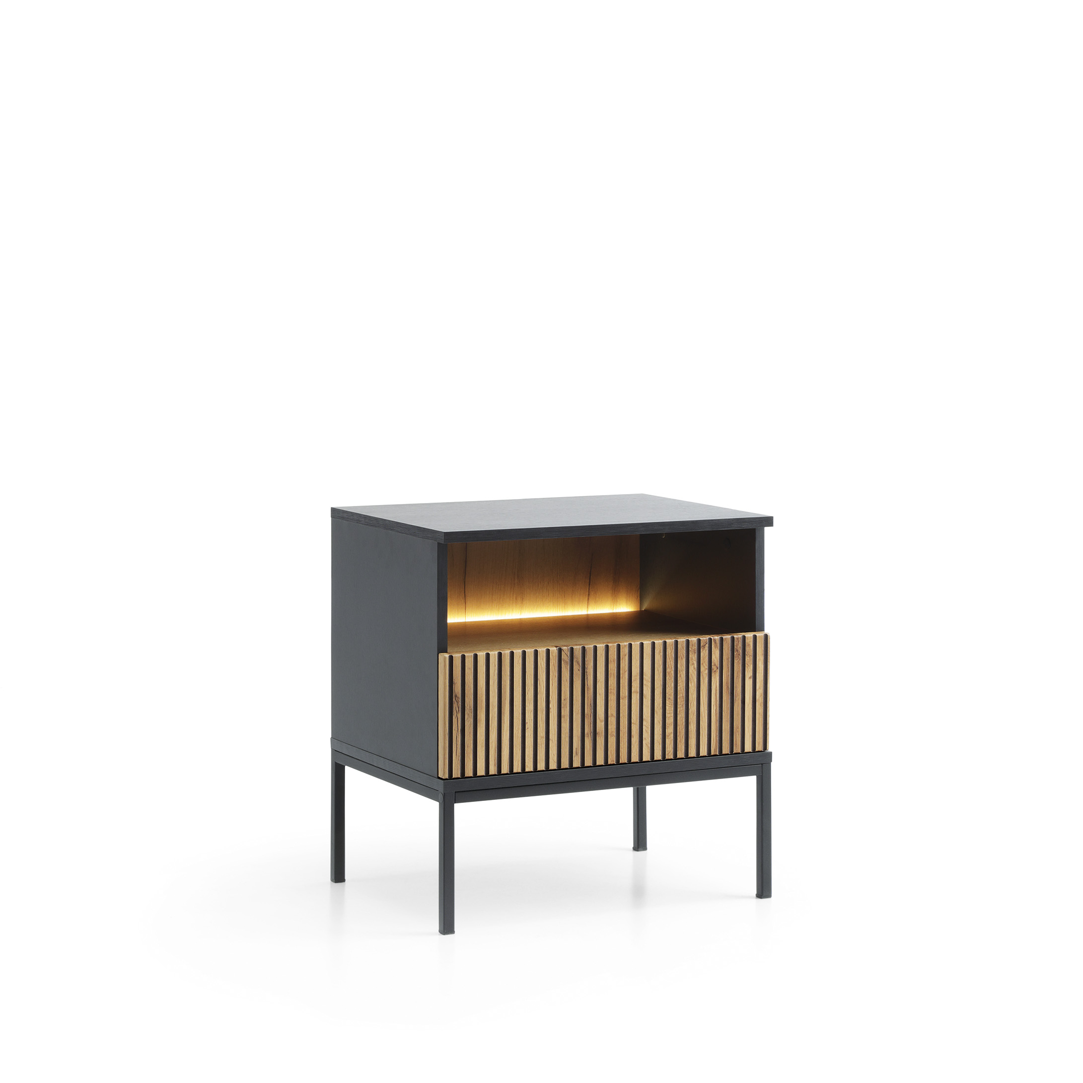 STOLIK SZAFKA NOCNA S54 czarny / dąb wotan + LED