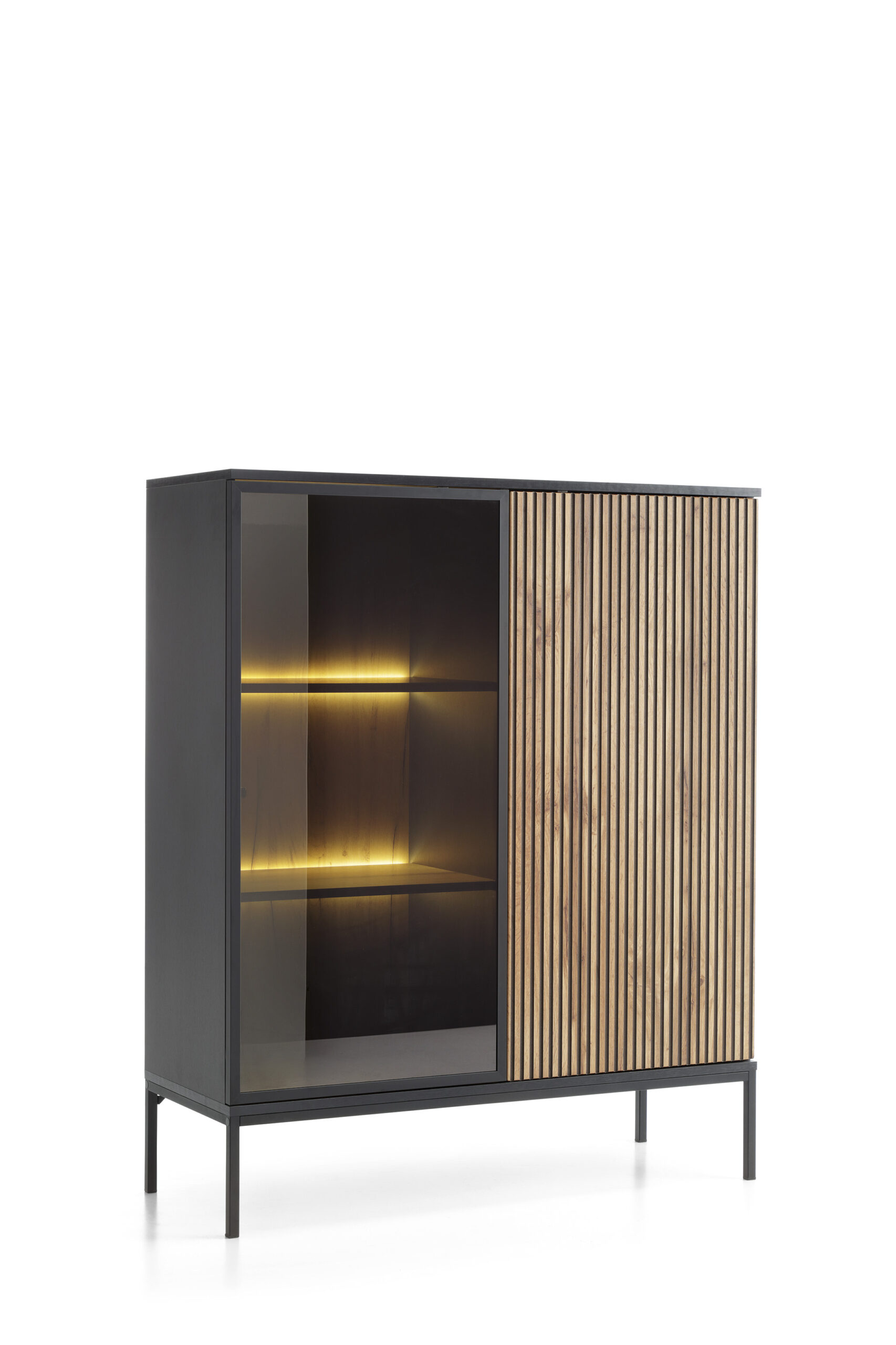 STOLIK SZAFKA NOCNA S54 czarny / dąb wotan + LED