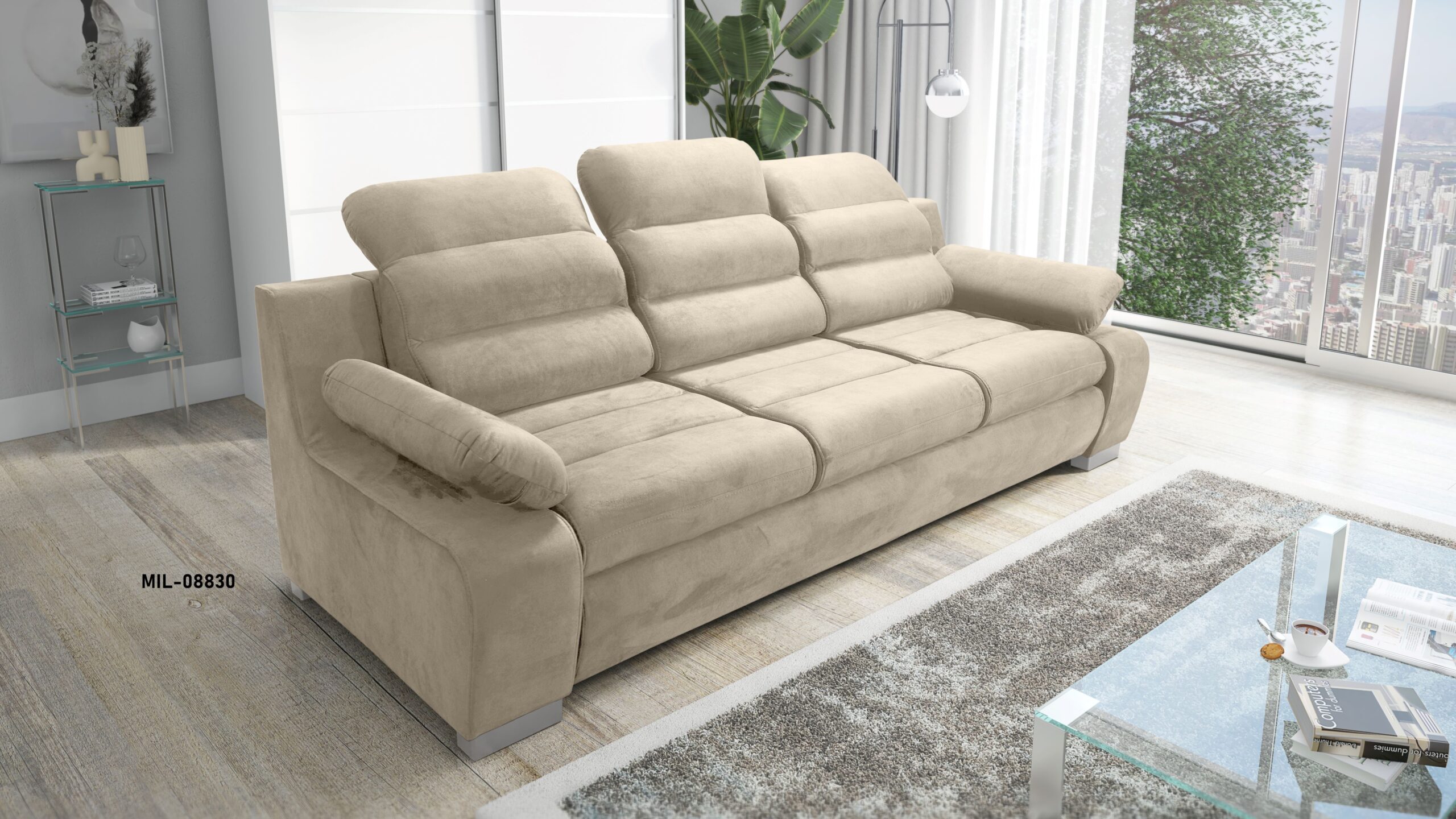 KANAPA SOFA trzyosobowa ROZKAŁADANA regulowane zagłówki tkanina WATERPROOF SZARY KANAPA SOFA trzyosobowa ROZKAŁADANA regulowane zagłówki tkanina WATERPROOF SZARY