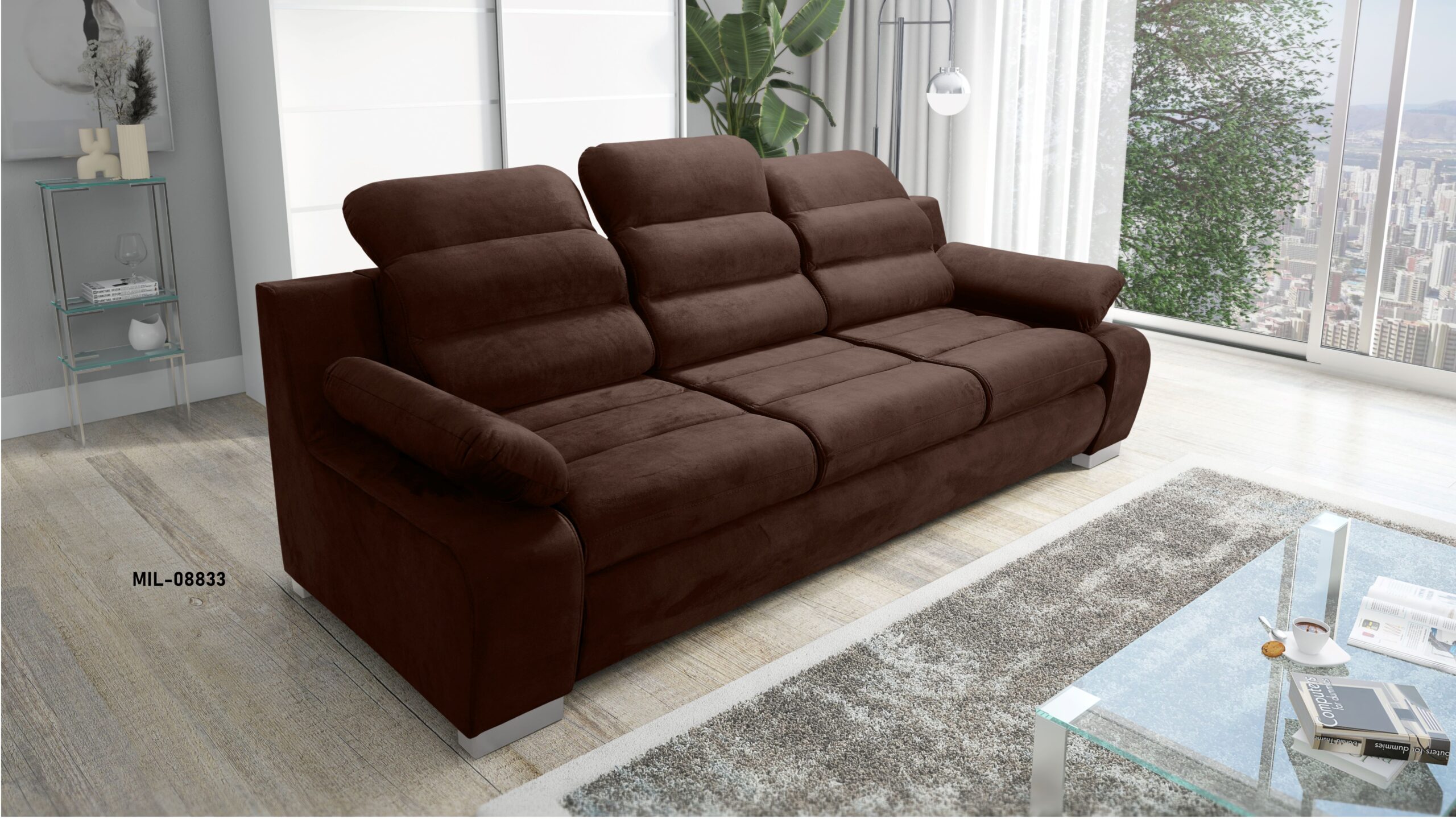 KANAPA SOFA trzyosobowa ROZKAŁADANA regulowane zagłówki tkanina WATERPROOF SZARY KANAPA SOFA trzyosobowa ROZKAŁADANA regulowane zagłówki tkanina WATERPROOF SZARY