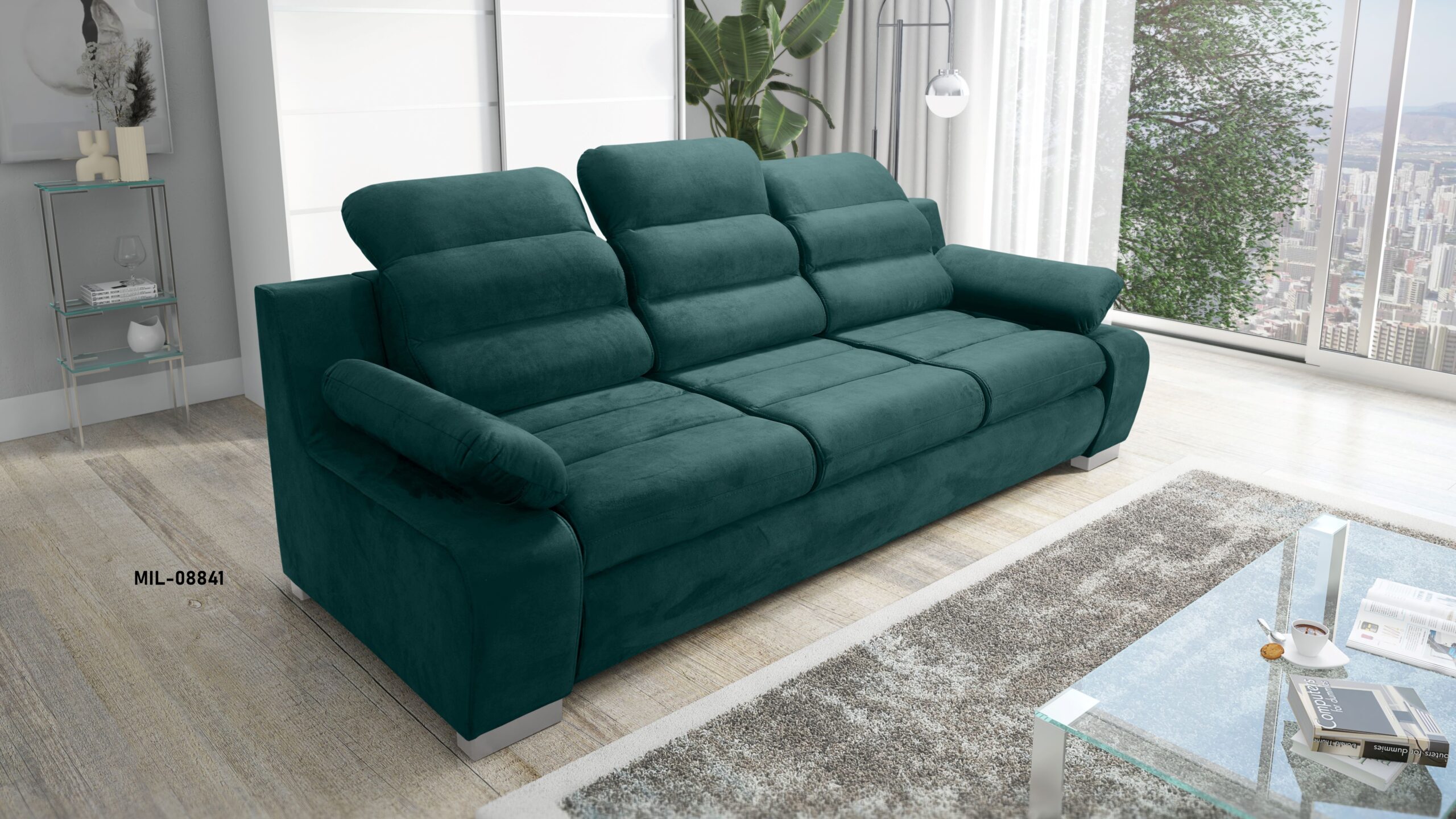 KANAPA SOFA trzyosobowa ROZKAŁADANA regulowane zagłówki tkanina WATERPROOF SZARY KANAPA SOFA trzyosobowa ROZKAŁADANA regulowane zagłówki tkanina WATERPROOF SZARY