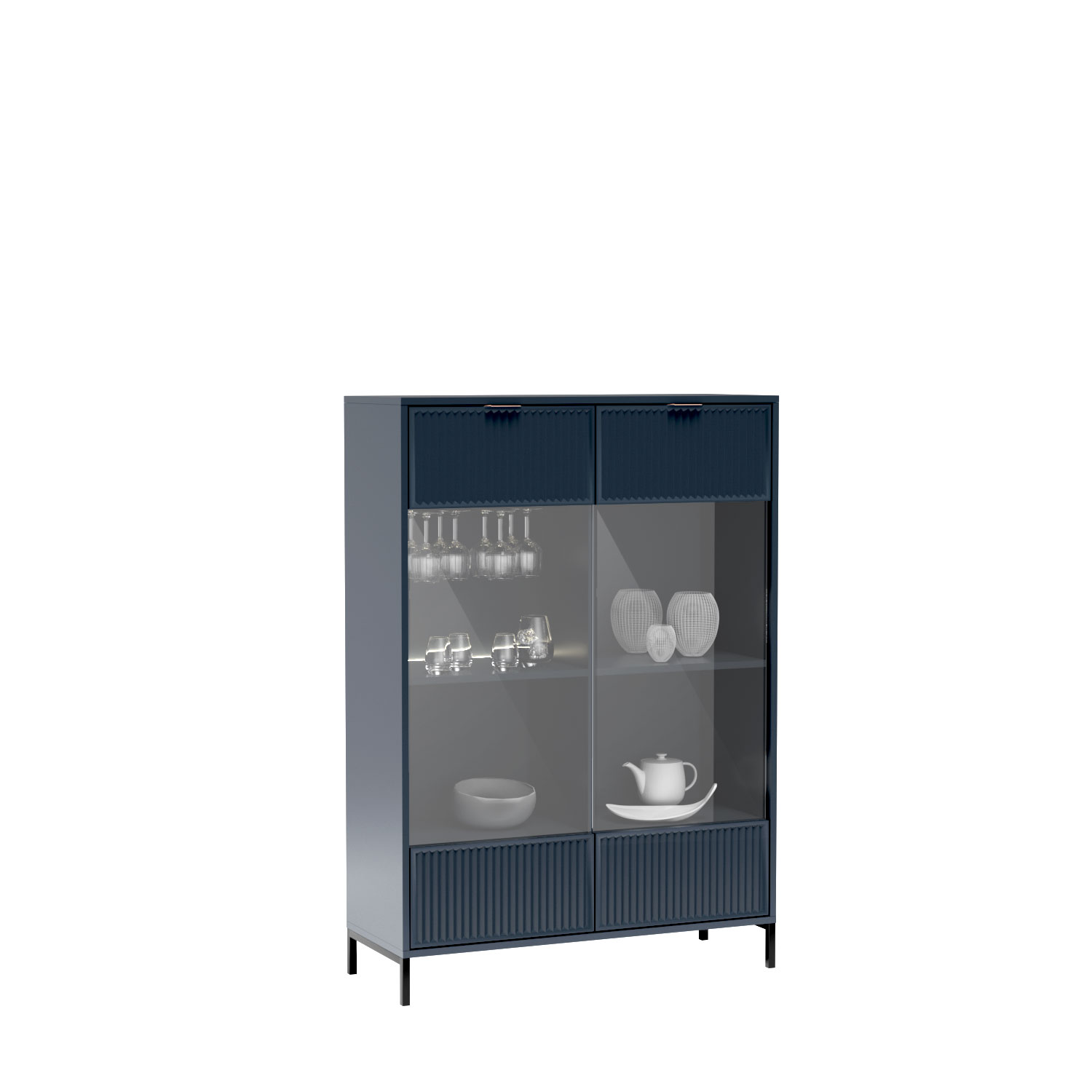 STOLIK SZAFKA LS-3 RTV-135 ryflowane fronty INDIGO + CZARNE NOGI