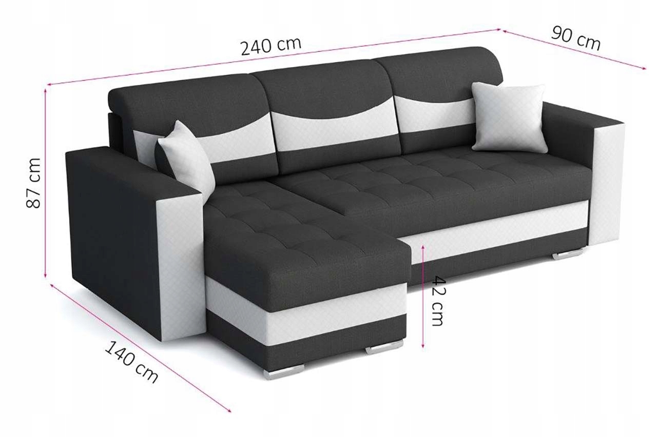 NAROŻNIK nowoczesny 240x140 pojemnik spanie