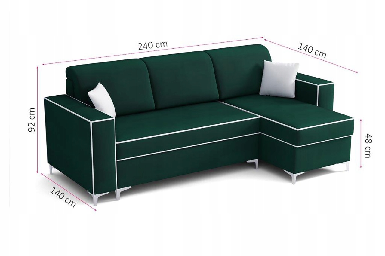 NAROŻNIK nowoczesny 240x140 butelkowa zieleń