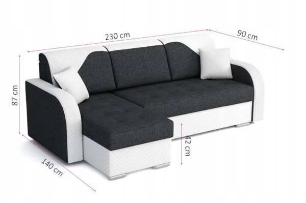 NAROŻNIK nowoczesny 230x140 spanie 2x pojemnik