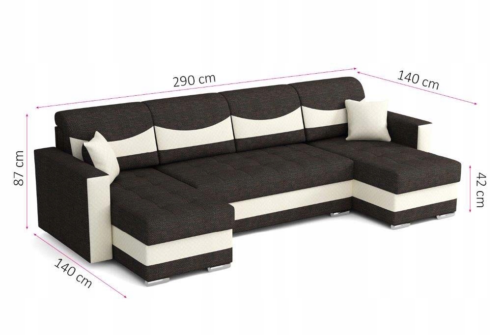 NAROŻNIK duży kształt U 290x140 3x pojemnik spanie