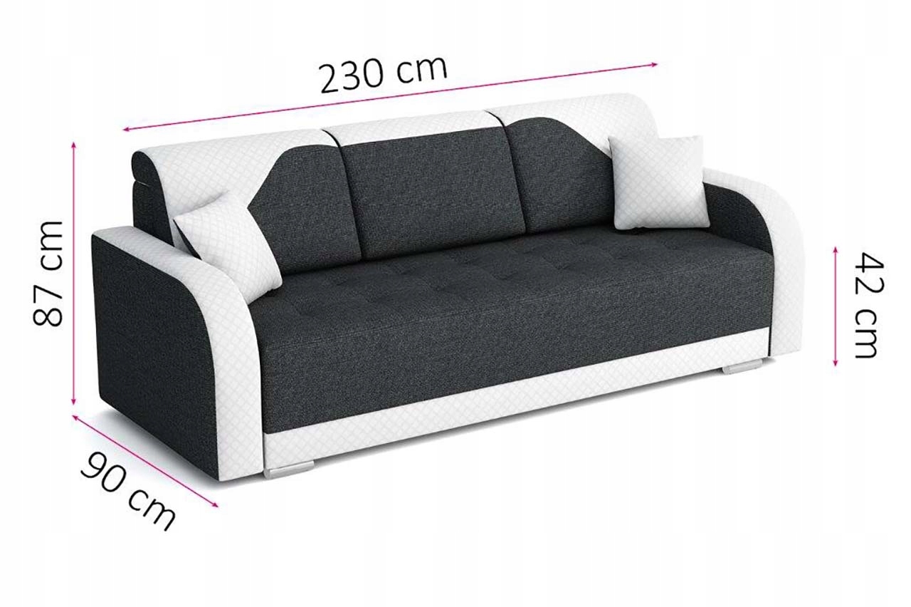 KANAPA z bokami 3DL 230 cm spanie pojemnik