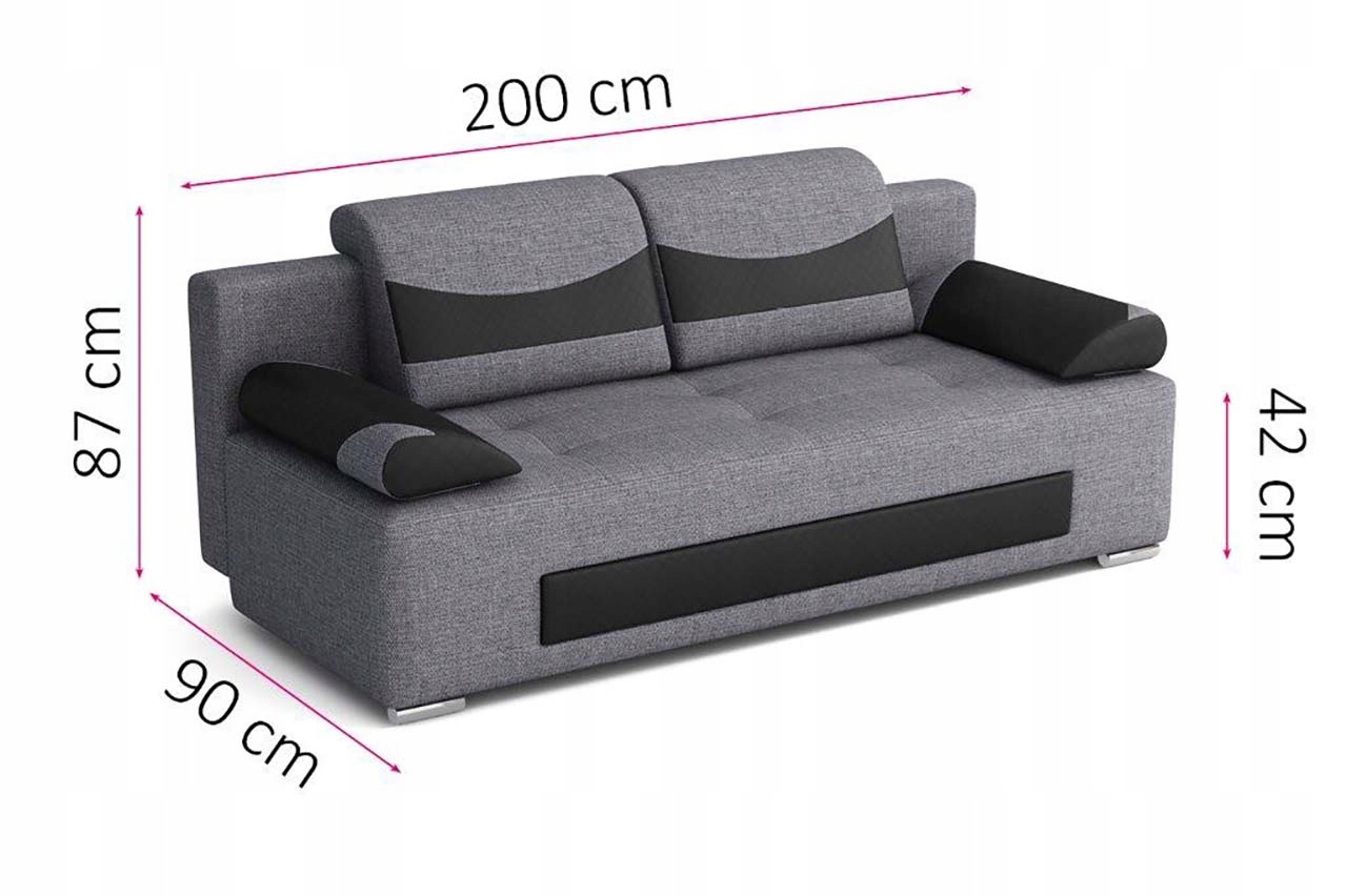 KANAPA DL 200 cm nowoczesna spanie pojemnik