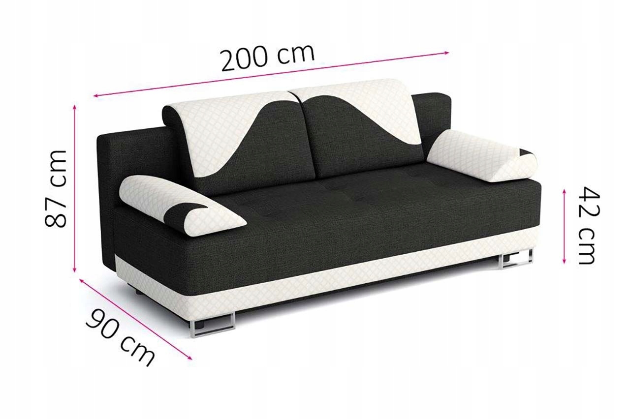 KANAPA 3DL 200 cm metalowe nogi spanie pojemnik