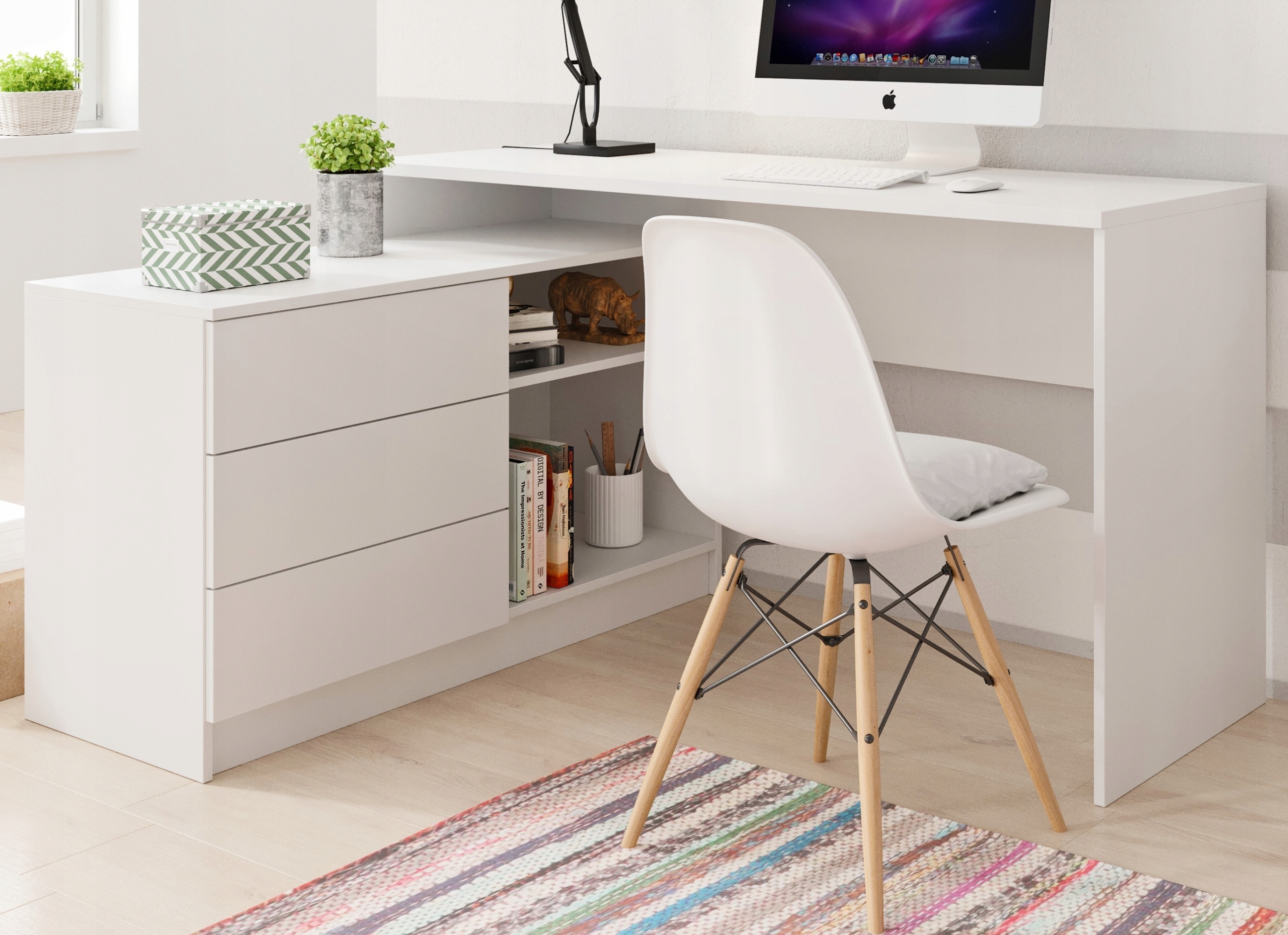 BIURKO uniwersalne 138 cm z szufladami BIAŁY