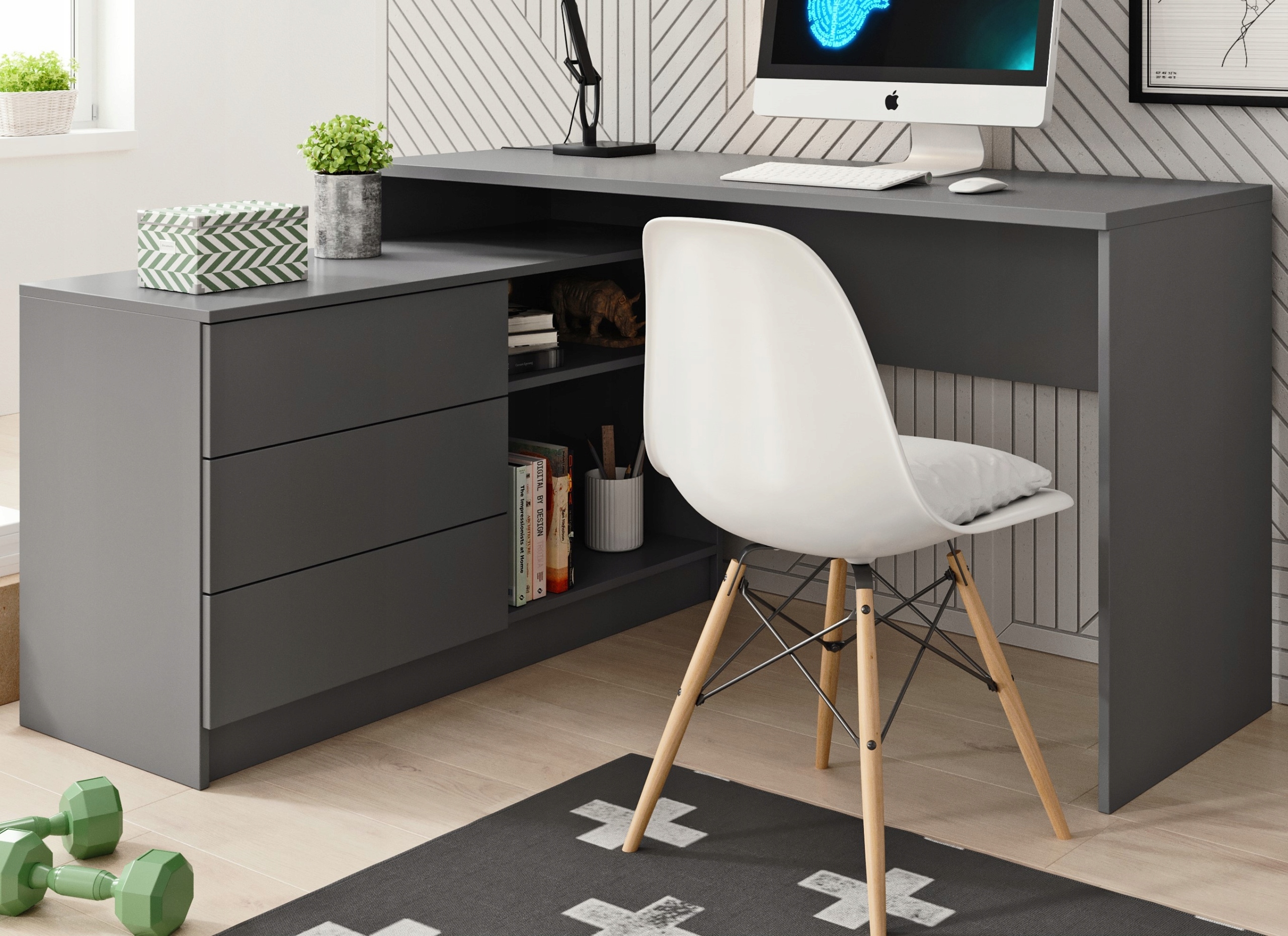 BIURKO uniwersalne 138 cm z szufladami GRAFIT