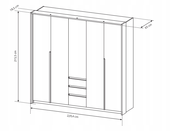 SZAFA + oświetlenie 230 cm dąb craft złoty biały