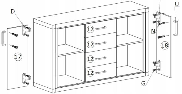 KOMODA szeroka szuflady dąb truflowy DALLAS D-1