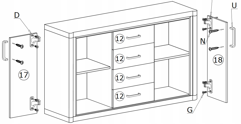 KOMODA szeroka szuflady dąb truflowy DALLAS D-1