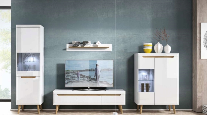 ZESTAW MEBLI bialy połysk NORDI MEBLOŚCIANKA